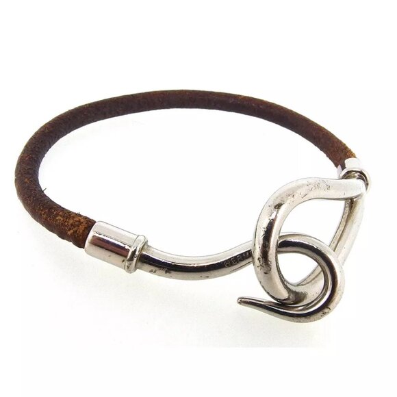 HERMES bracelet leather ?~ Silver Material Authentic used T16597 - Picture 1 of 7